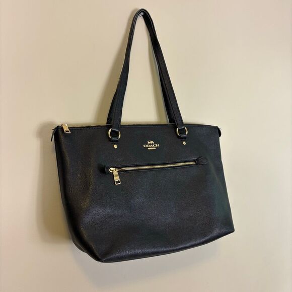 Coach Black Leather Large Shoulder Tote Bag Purse - Picture 3 of 12